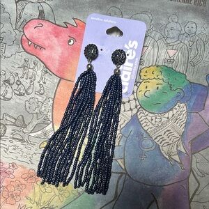 Claire's Navy Beaded Tassel Earrings